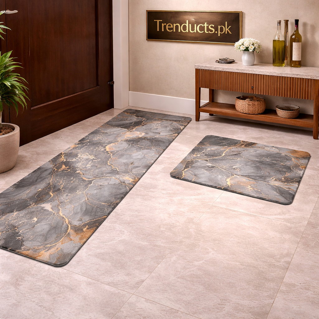 Premium Marble-Style 2-Piece Runner Mat Set