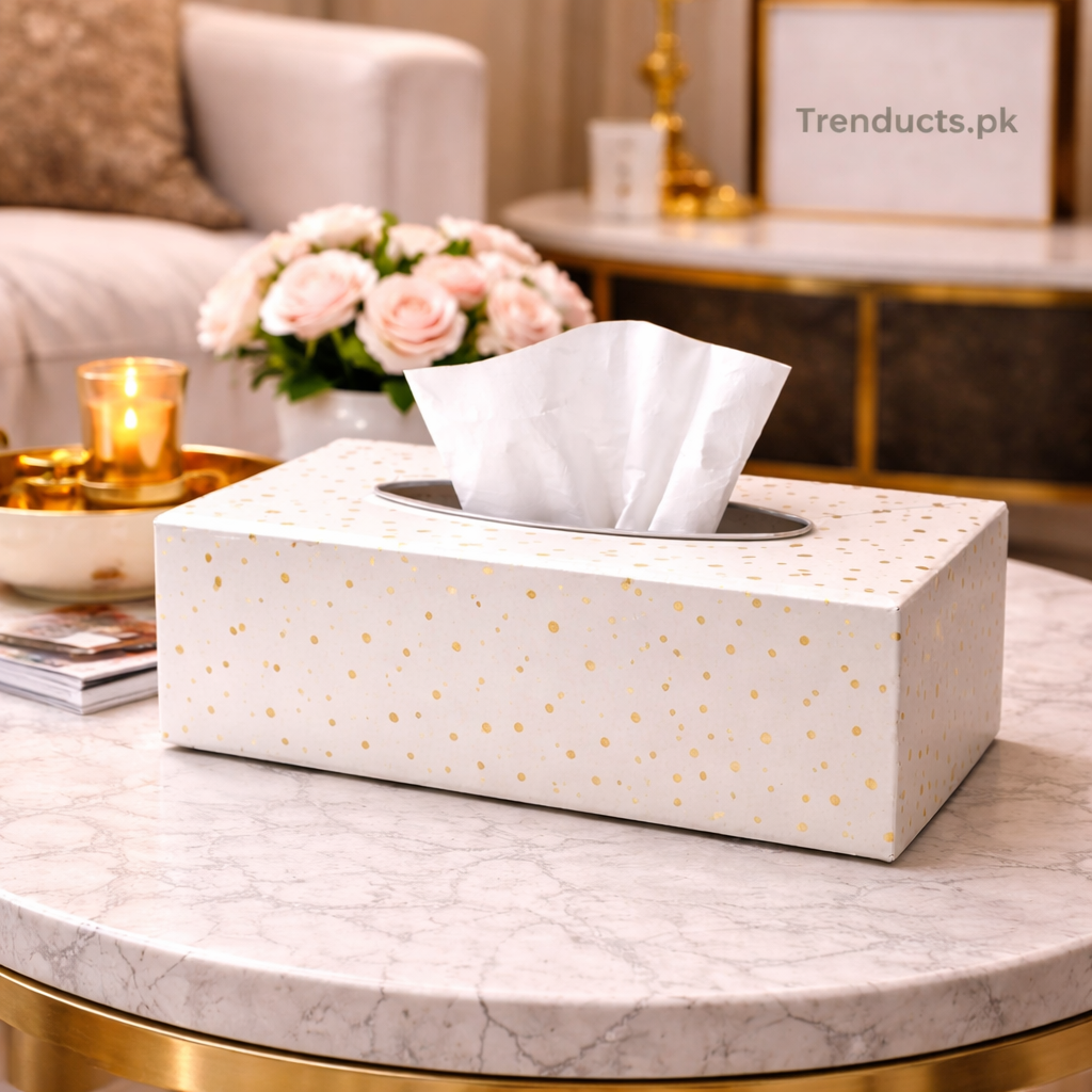 Gilded Speckle Wooden Tissue Box – Elegant Handcrafted Dispenser