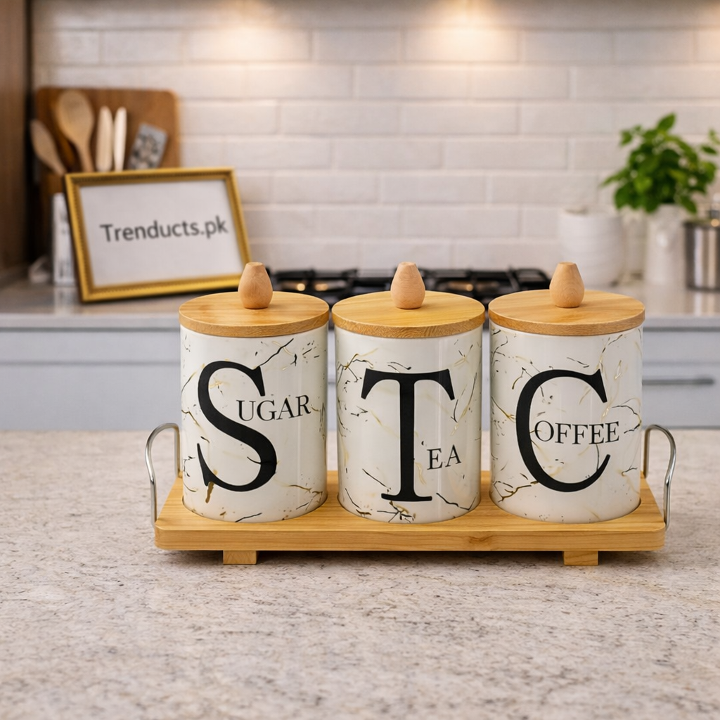 Airtight Ceramic Jar with Wooden Stand