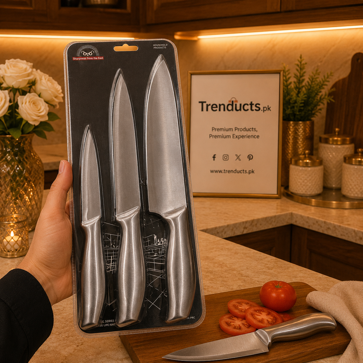 Apex Monochrome 3-Piece Seamless Stainless Steel Knife Set