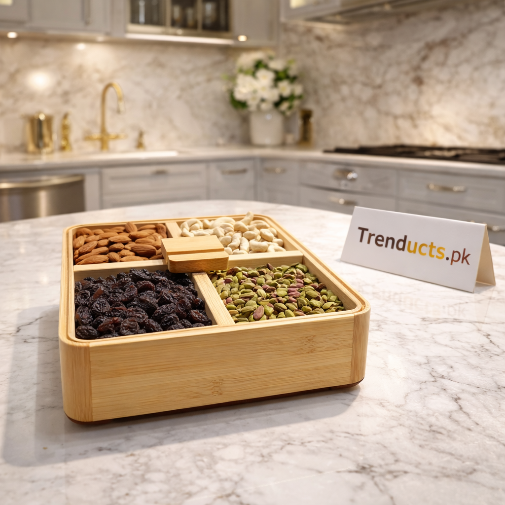 Bamboo 4 Partition Dry Fruit Tray (Premium Decor)