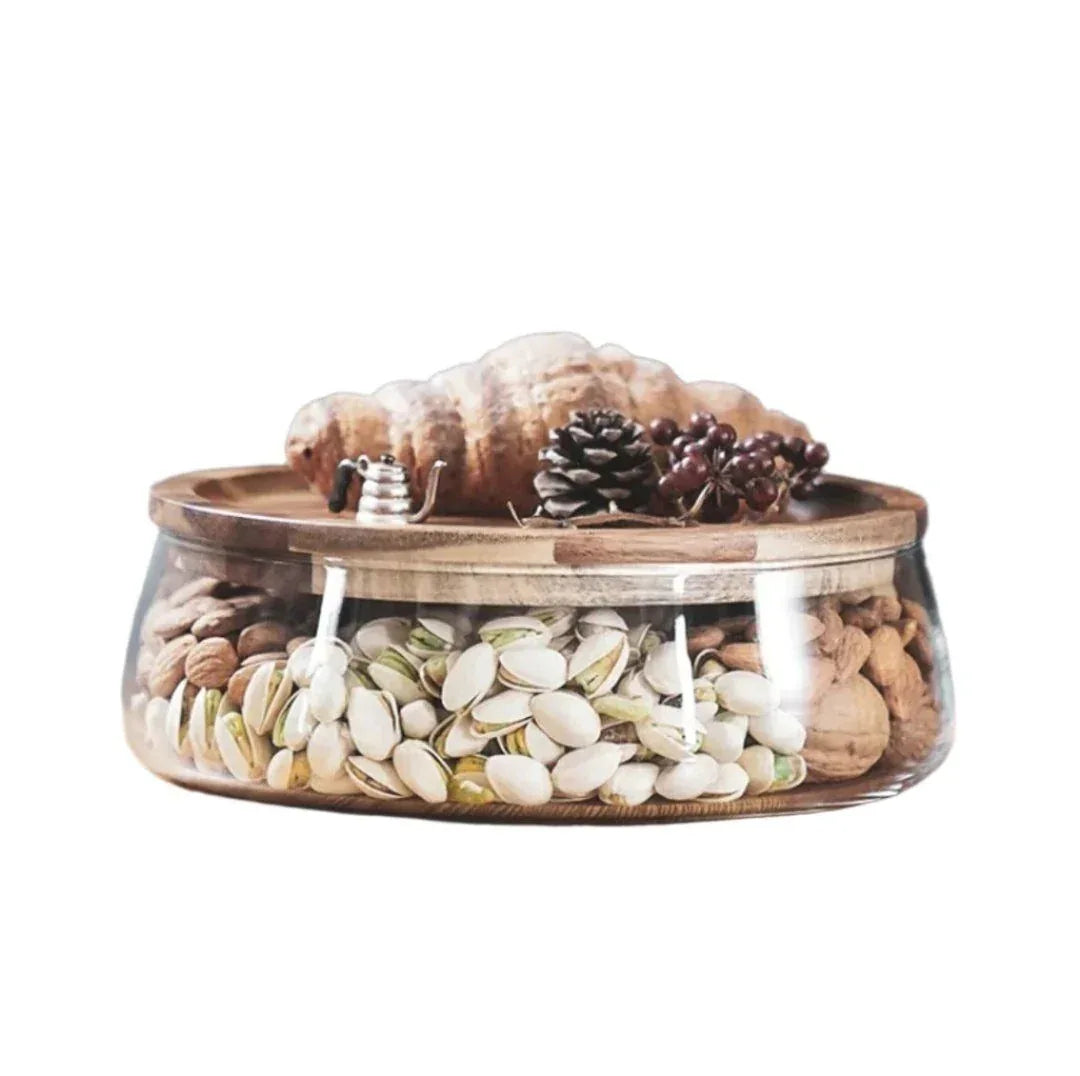 Airtight Glass Storage Canister with Natural Wooden Lid - Clarify.pk