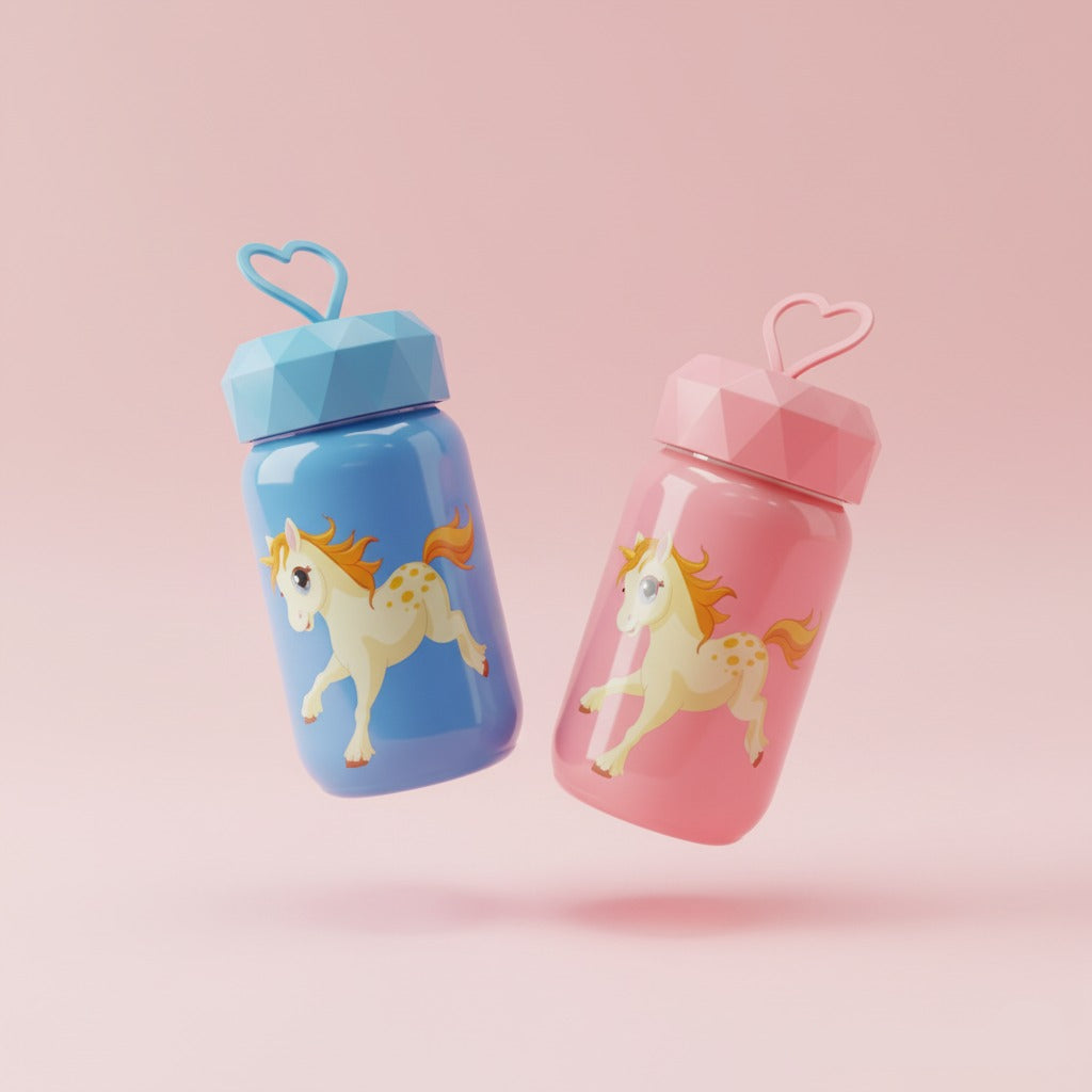 Cartoon Diamond Glass Cup – Cute Leak-Proof Bottle (Random color)