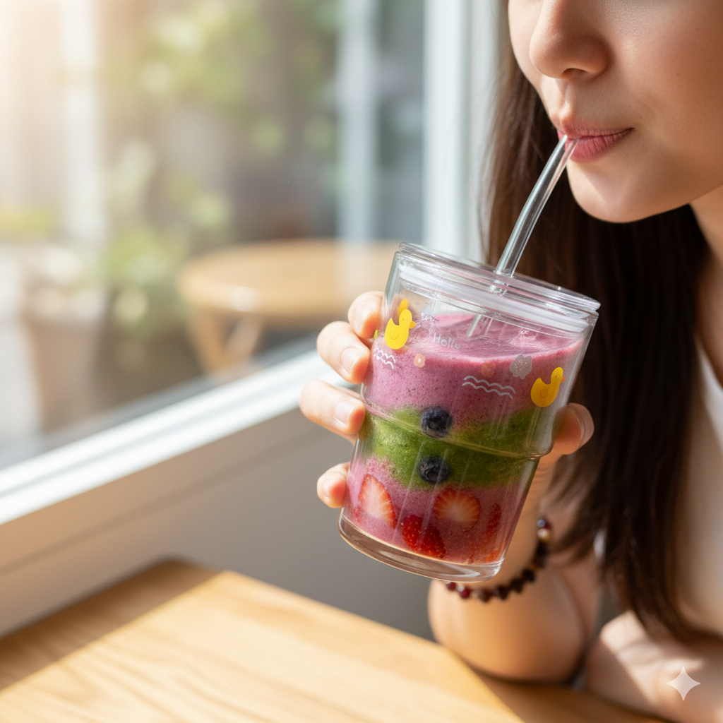 Minimalist Transparent Glass Juice Mug with Straw