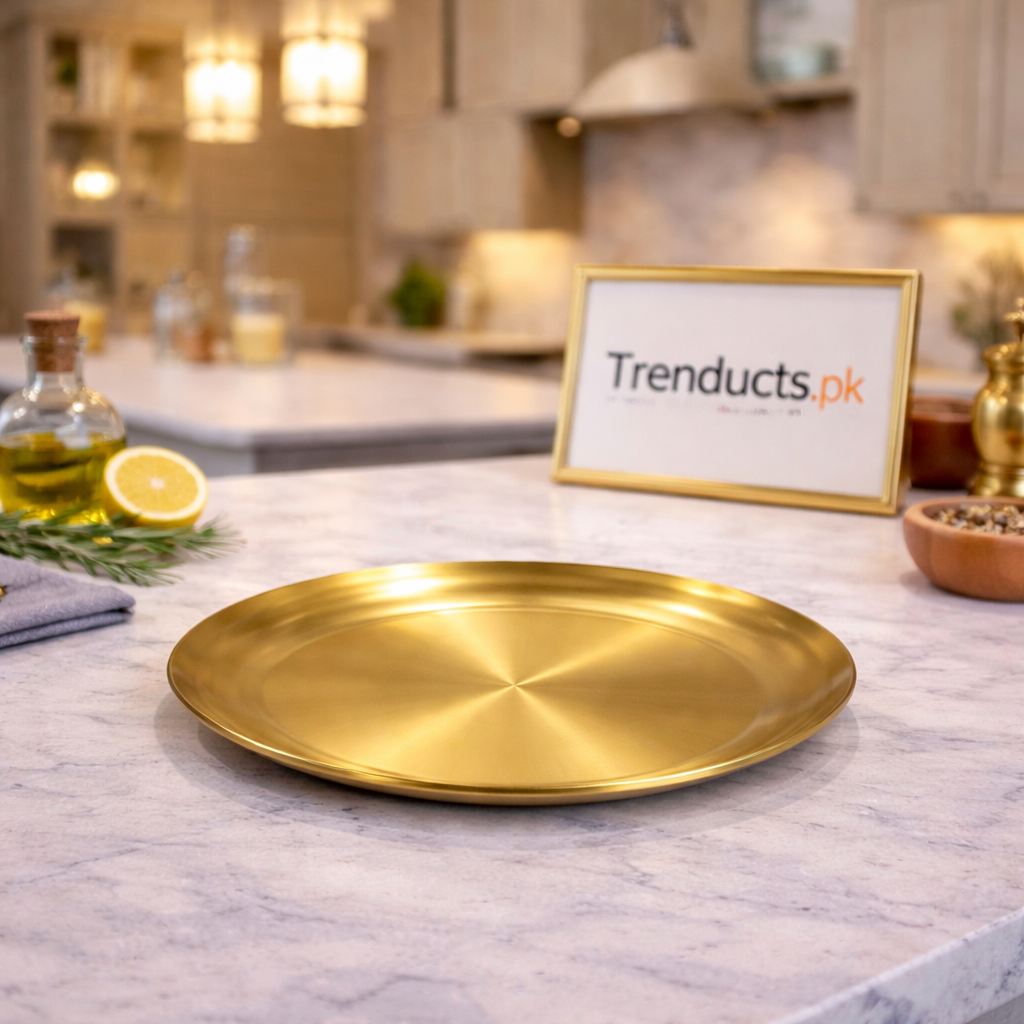 Premium Golden Stainless Steel Dinner Plate – 26.5 CM