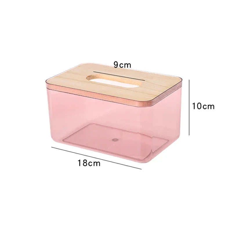 Wooden cover U-shaped wide mouth tissue box living room transparent simple desktop drawer household tissue case storage box - Clarify.pk