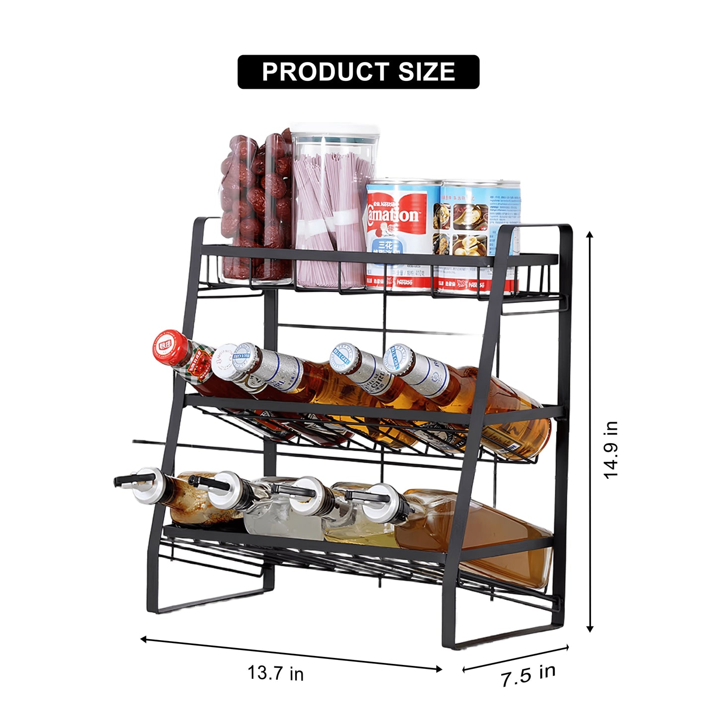 3-Tier Angled Spice & Bottle Kitchen Storage Rack
