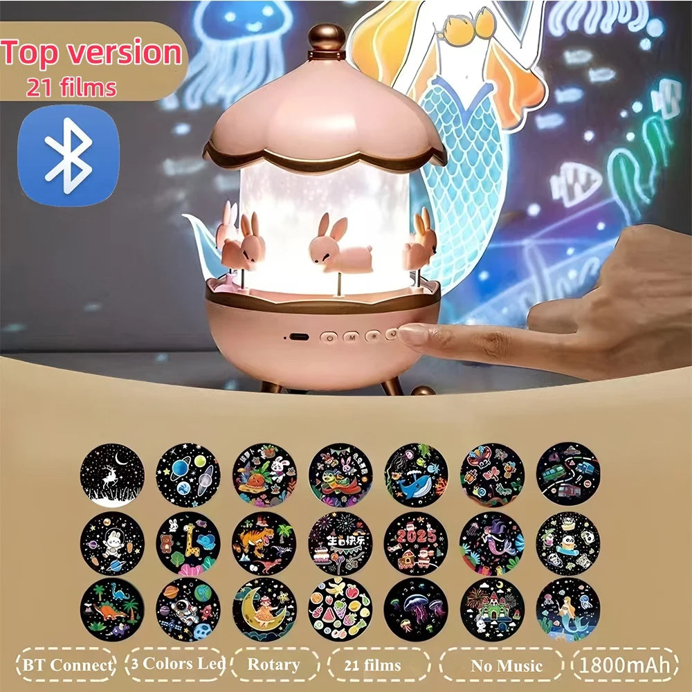 Kids Night Light Projector 21 Films & Bluetooth Music Player Rechargeable Nightlights Bedroom Decor Birthday Gift Star Projector