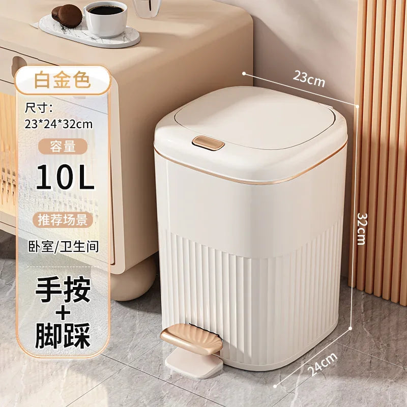 Luxurious Gold-Plated High-End Trash Bin with Dual-Lid One-Touch Open Feature for Living Room Kitchen Bathroom