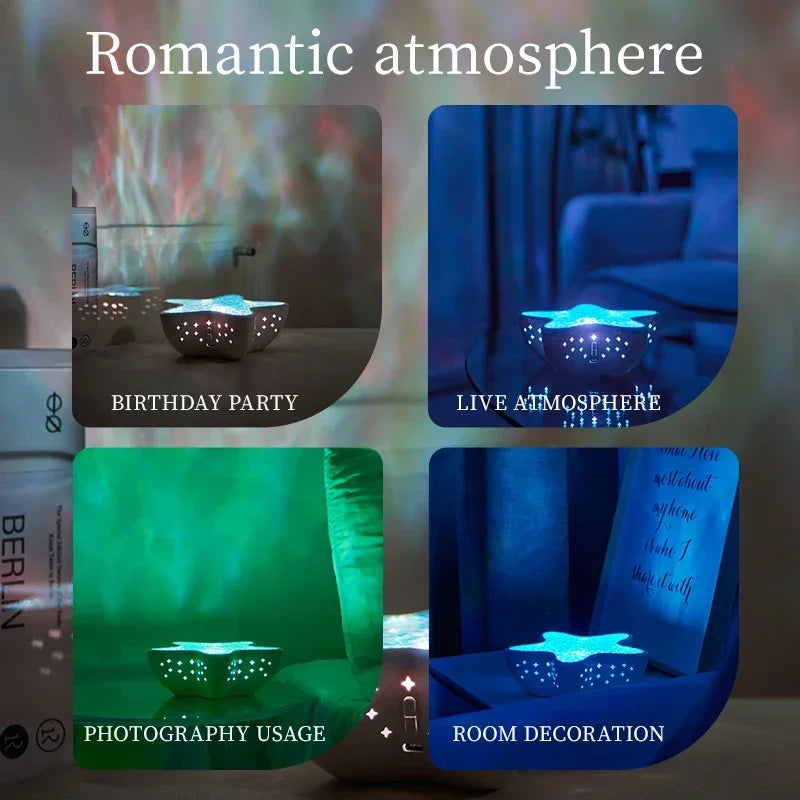 LED Starfish Night Light Galaxy Starry Sky Projector Lamp Rechargeable Dreamy Ambient Light for Kids Gift Festival Party Decor