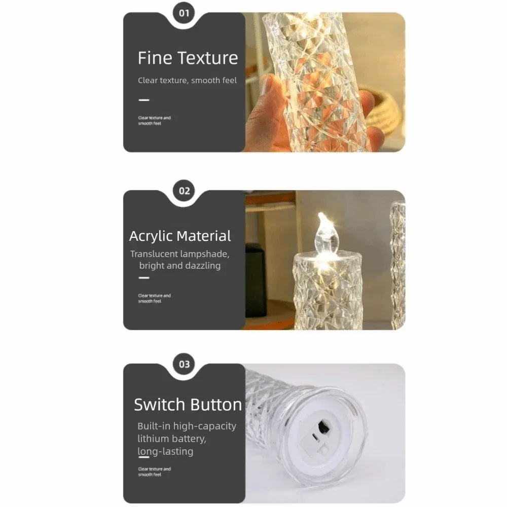 Rose Projection Crystal LED Candle Light – Romantic Lamp (each) - Clarify.pk