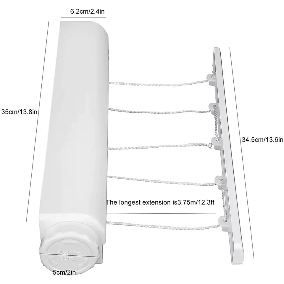 Wall Mounted Retractable Clothesline – 4 Line Laundry Drying Rack - Clarify.pk