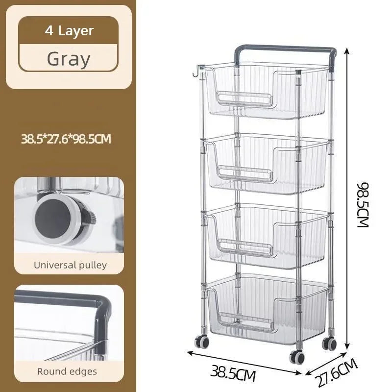 2/3/4 Layer Transparent Trolley Simple Modern Cosmetics Skincare Storage Rack Kitchen Vegetable Fruit Bathroom Mobile