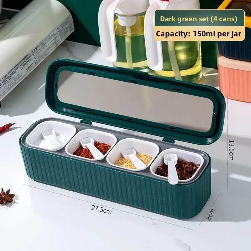 4-Grid Sealed Spice Box Set – Kitchen Seasoning Storage Container (Random color) - Clarify.pk