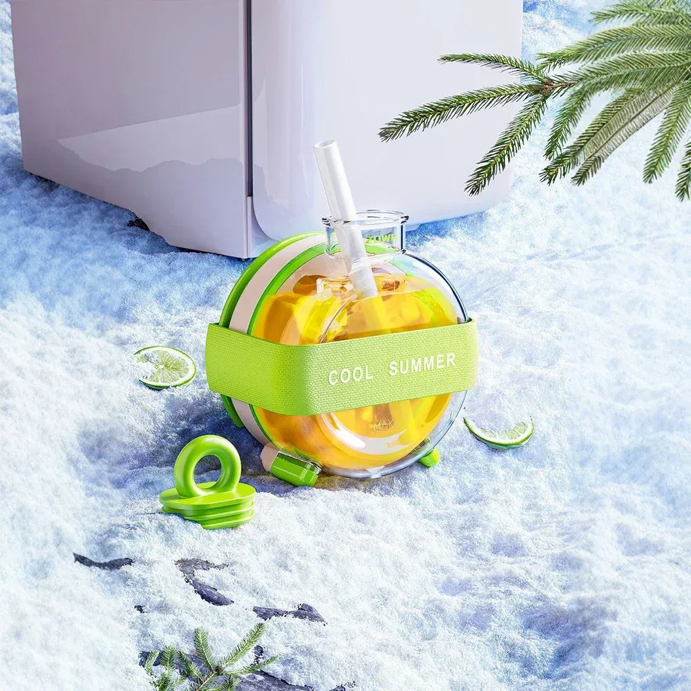 350ml Summer Dopamine Ice Lattice Straw Cup – Creative Cooling Drink Bottle - Clarify.pk