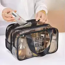 Double Layer Transparent Cosmetic Bag – Large Travel Makeup Organizer - Clarify.pk