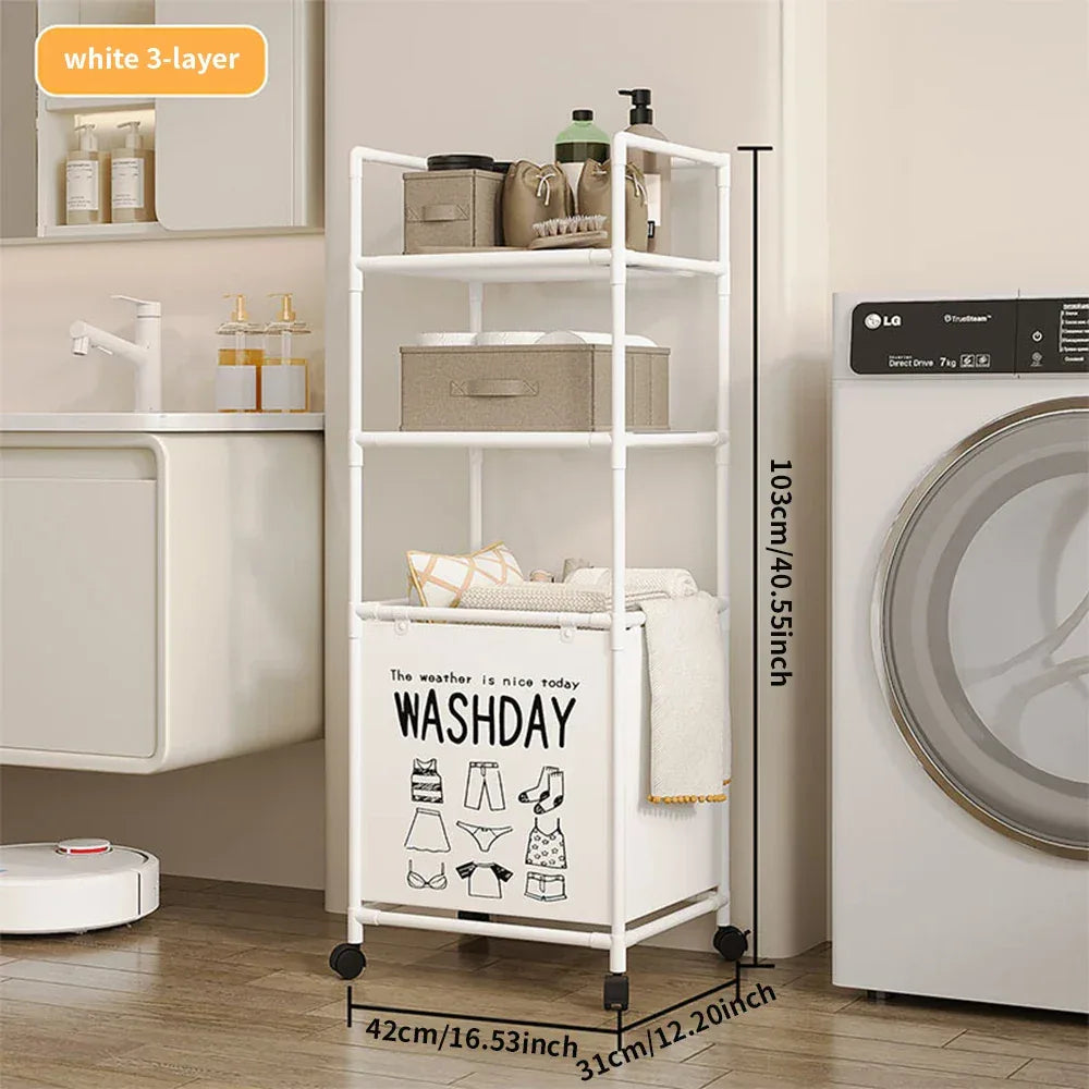 Rolling Laundry Storage Rack – Multi-Tier Organizer - Clarify.pk