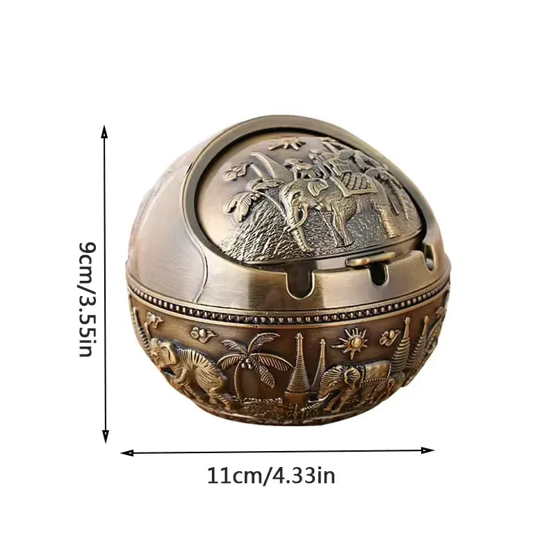 Zinc Alloy Ashtray Metal With Cover Anti-fall Windproof Ashtray Home living Room Tea Room Table Decoration Birthday Gift - Clarify.pk