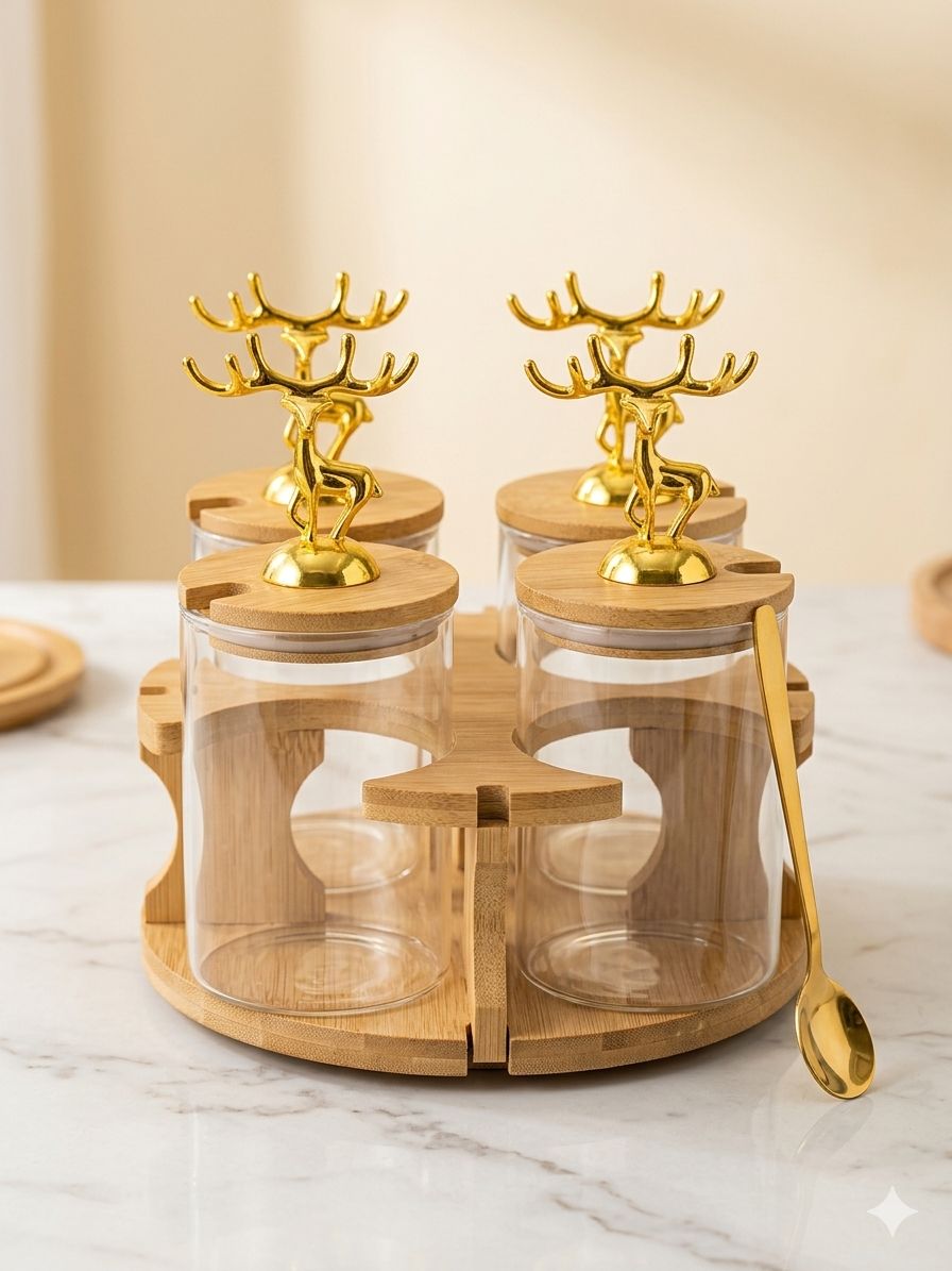 4-Piece Rotating Spice Jar Set – Modern Round Design