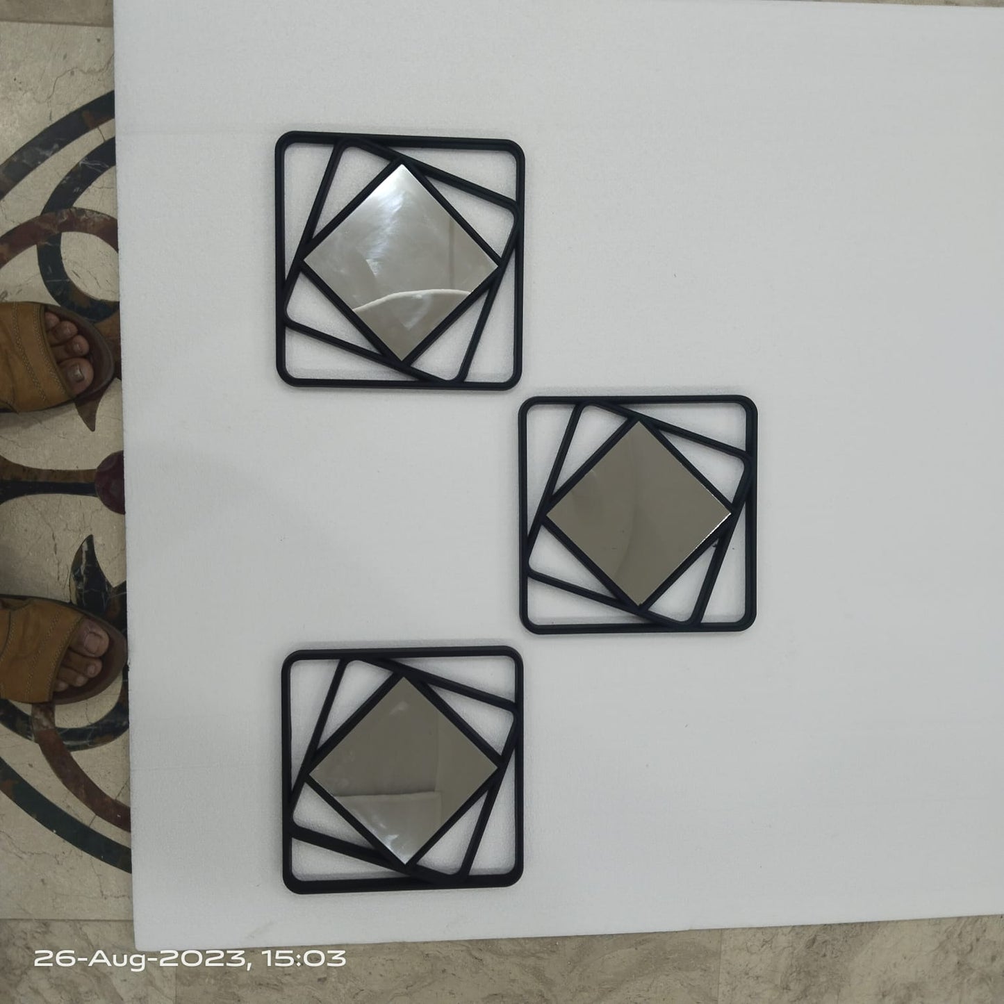 Geometric Vortex Square Mirror Set – 3 Piece Modern Collection