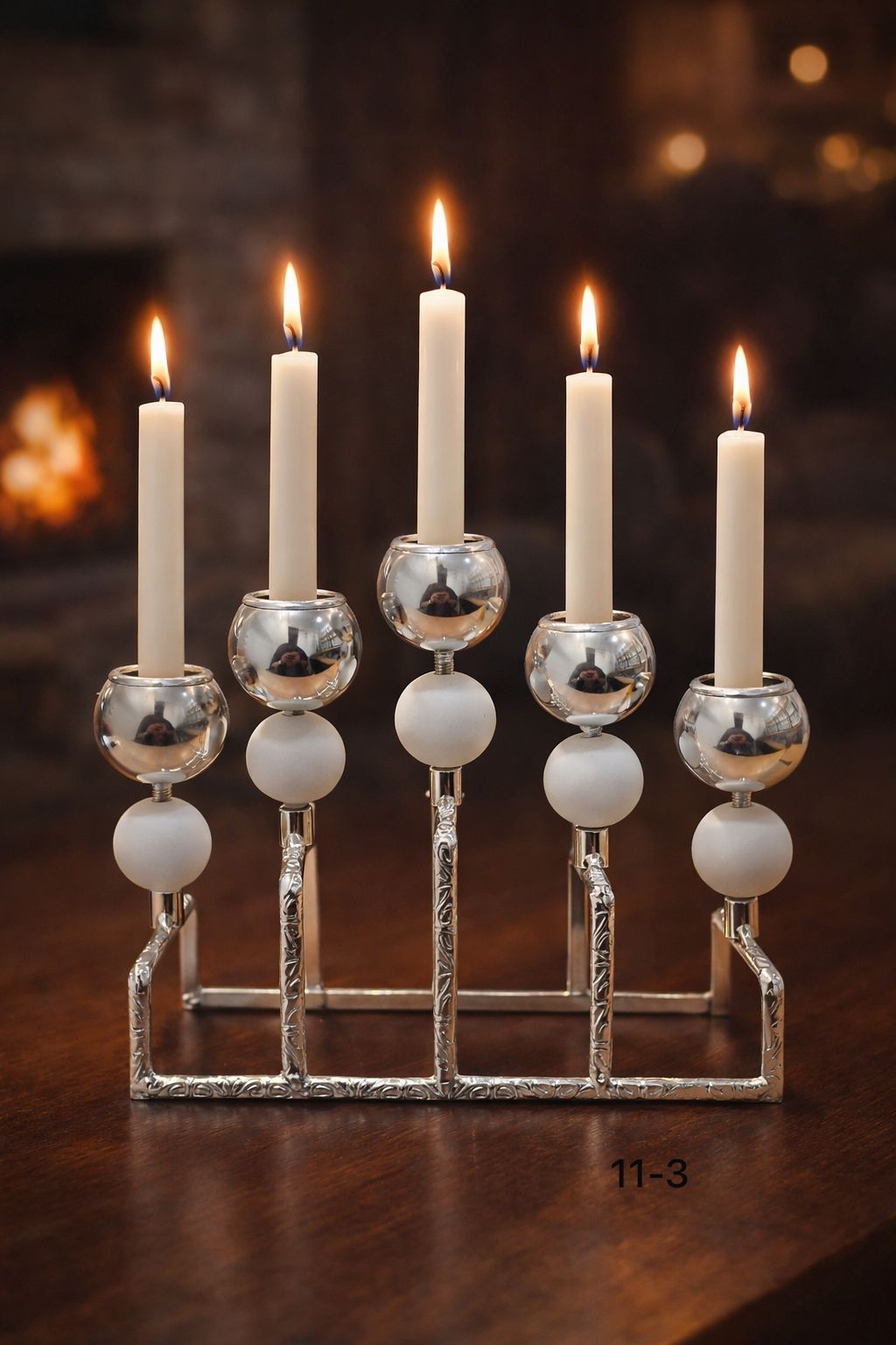 Sophisticated 5-Pillar Silver Candle Stand with Frosted Accents