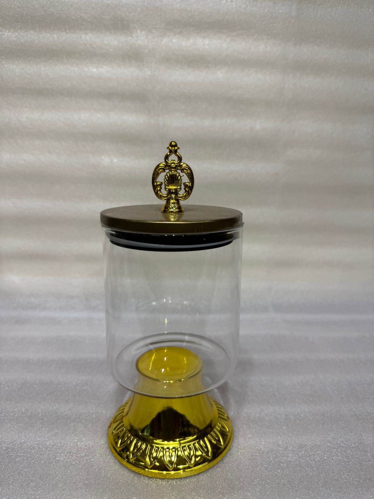Luxury 800ml Glass Storage Jar with Golden Pedestal & Ornate Lid
