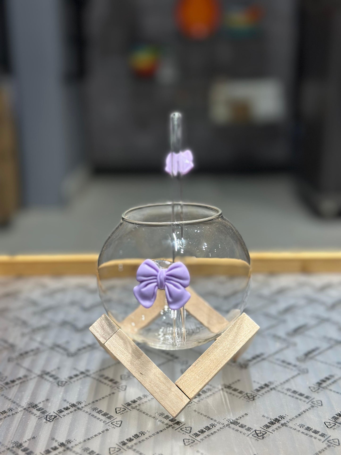 Lunar Bow Glass with Geometric Wooden Stand