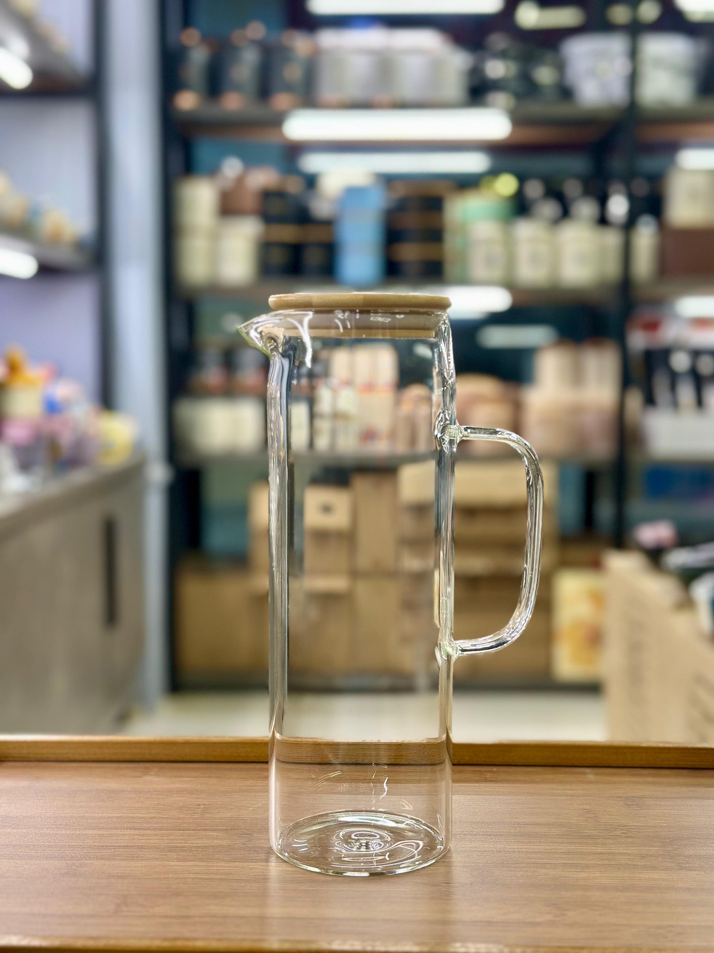 Modern Minimalist Glass Jug with Natural Bamboo Lid