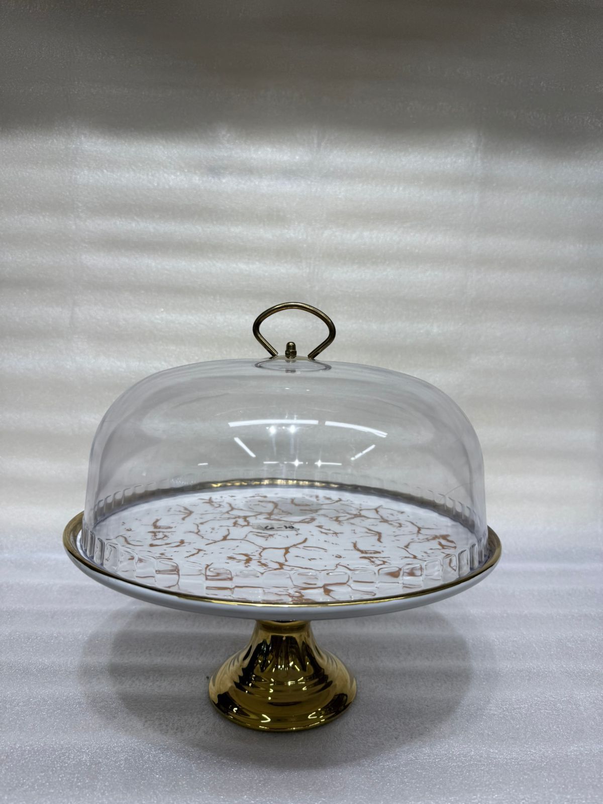 Royal Golden Marble Ceramic Cake Stand with Glass Cloche