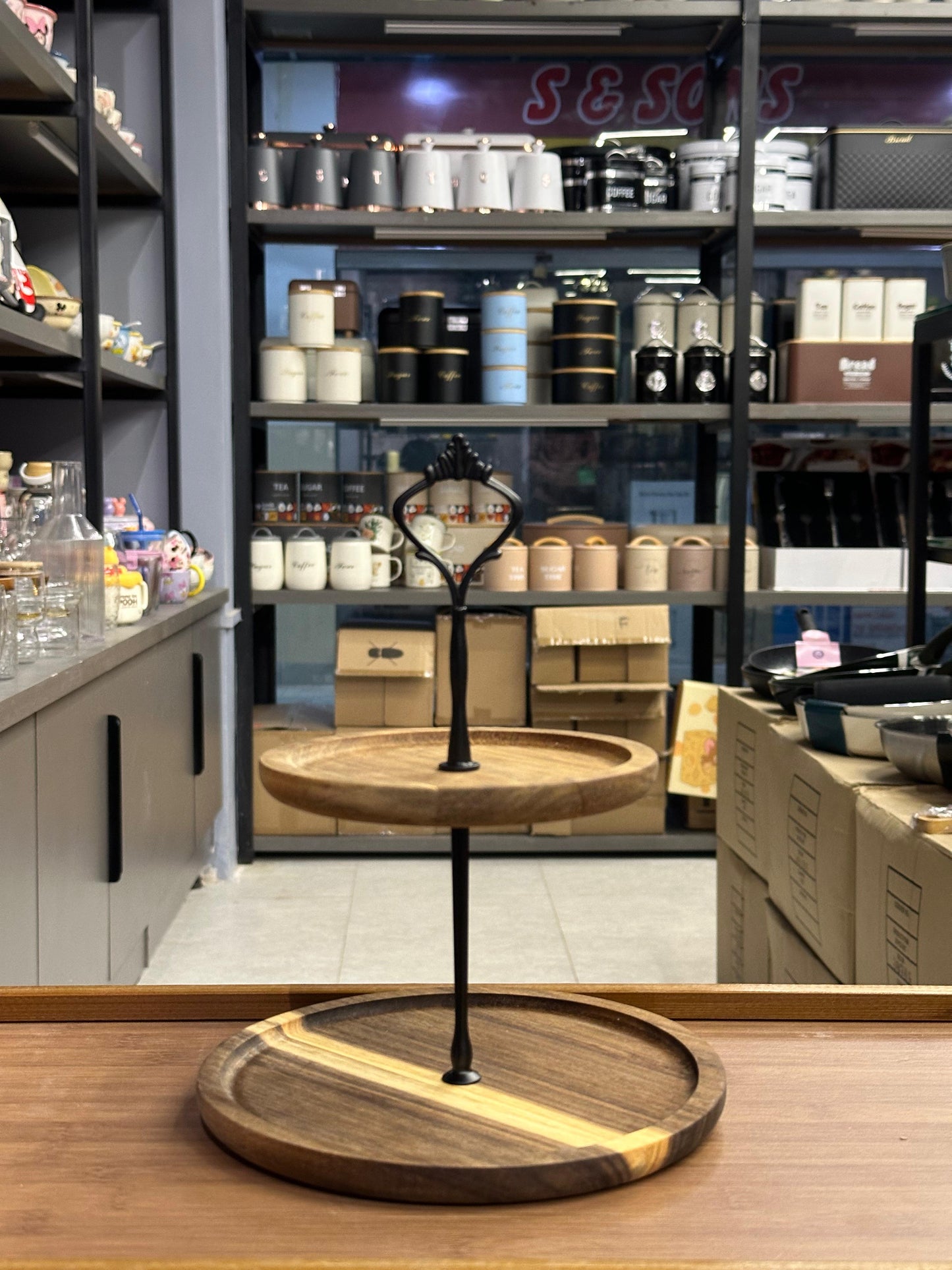 Rustic Chic 2-Tier Natural Acacia Wood Serving Stand