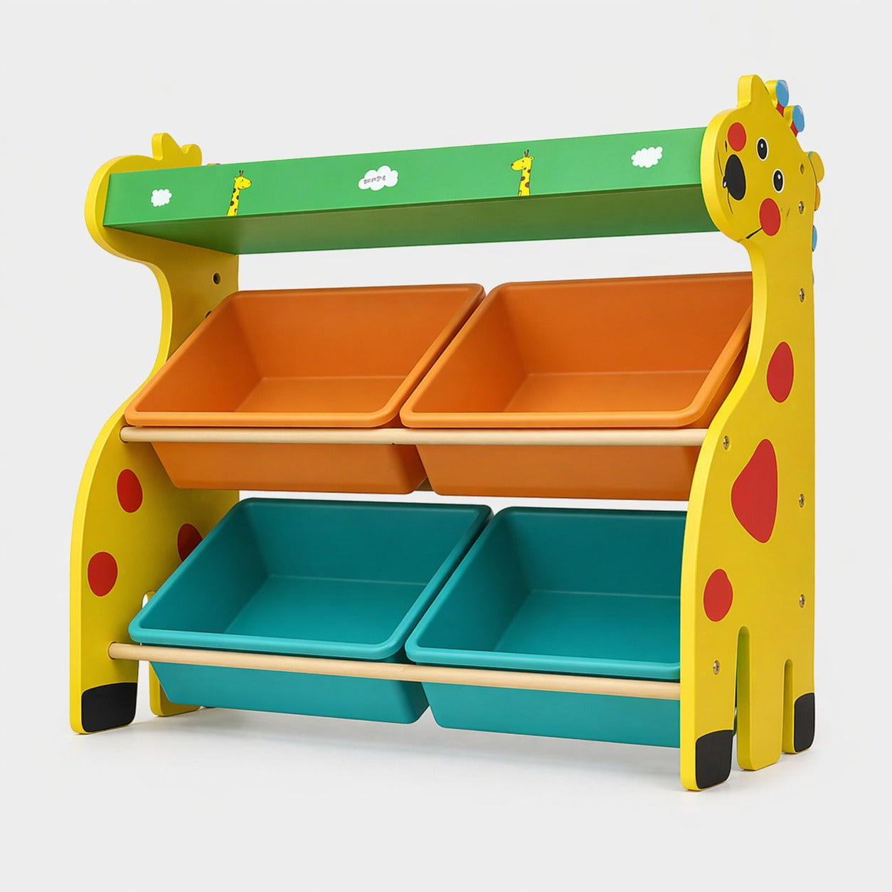Cheerful Giraffe 2-Tier Kids' Toy Storage Organizer with 4 Bins