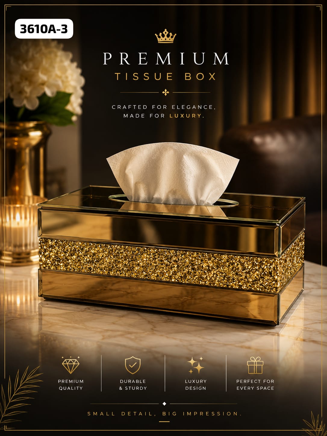 Premium High-Gloss Desktop Dispenser with Crushed Crystal Mosaic Band