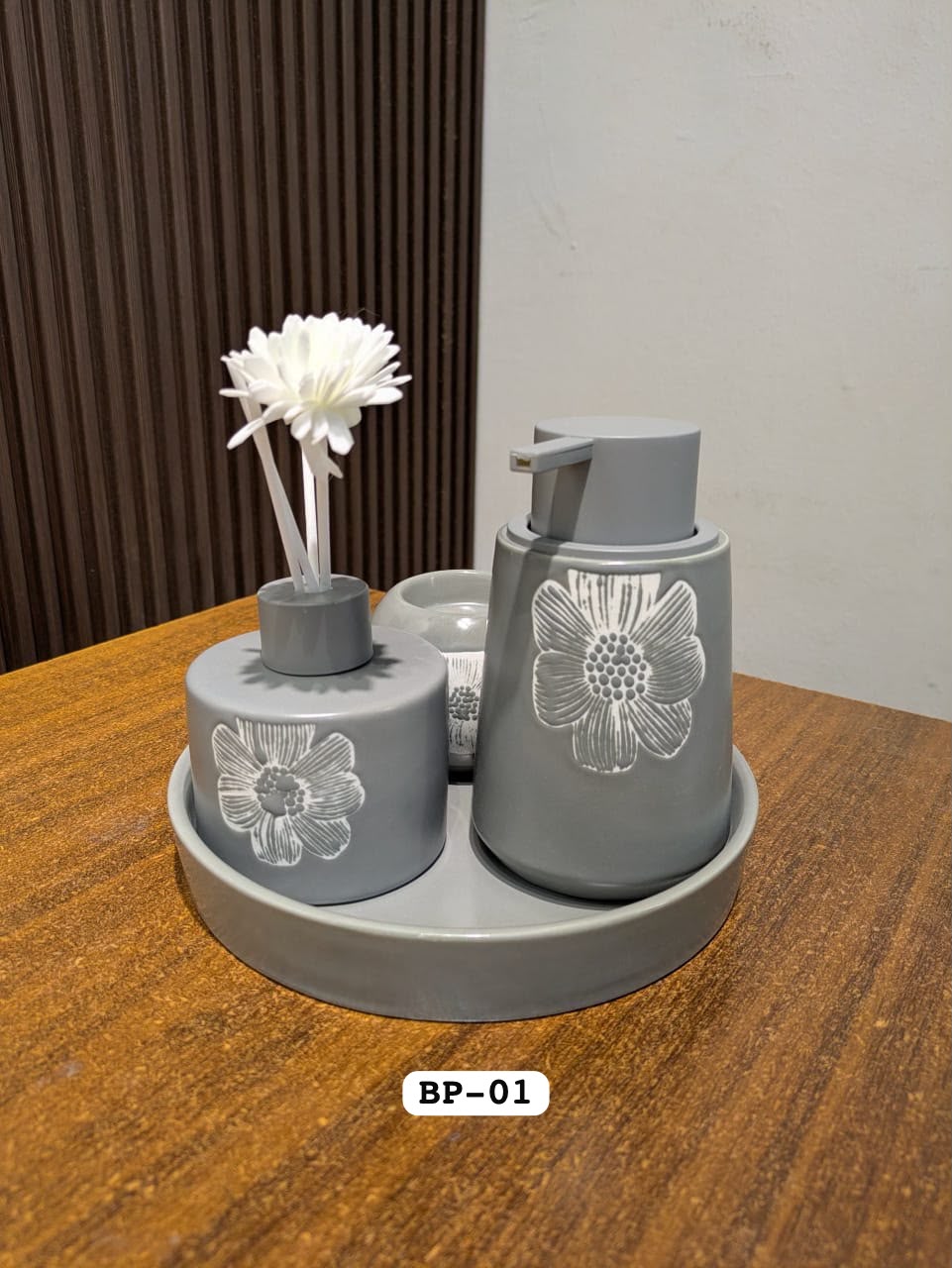 4-Piece Bathroom Accessories Set - Ceramic Tray Kit