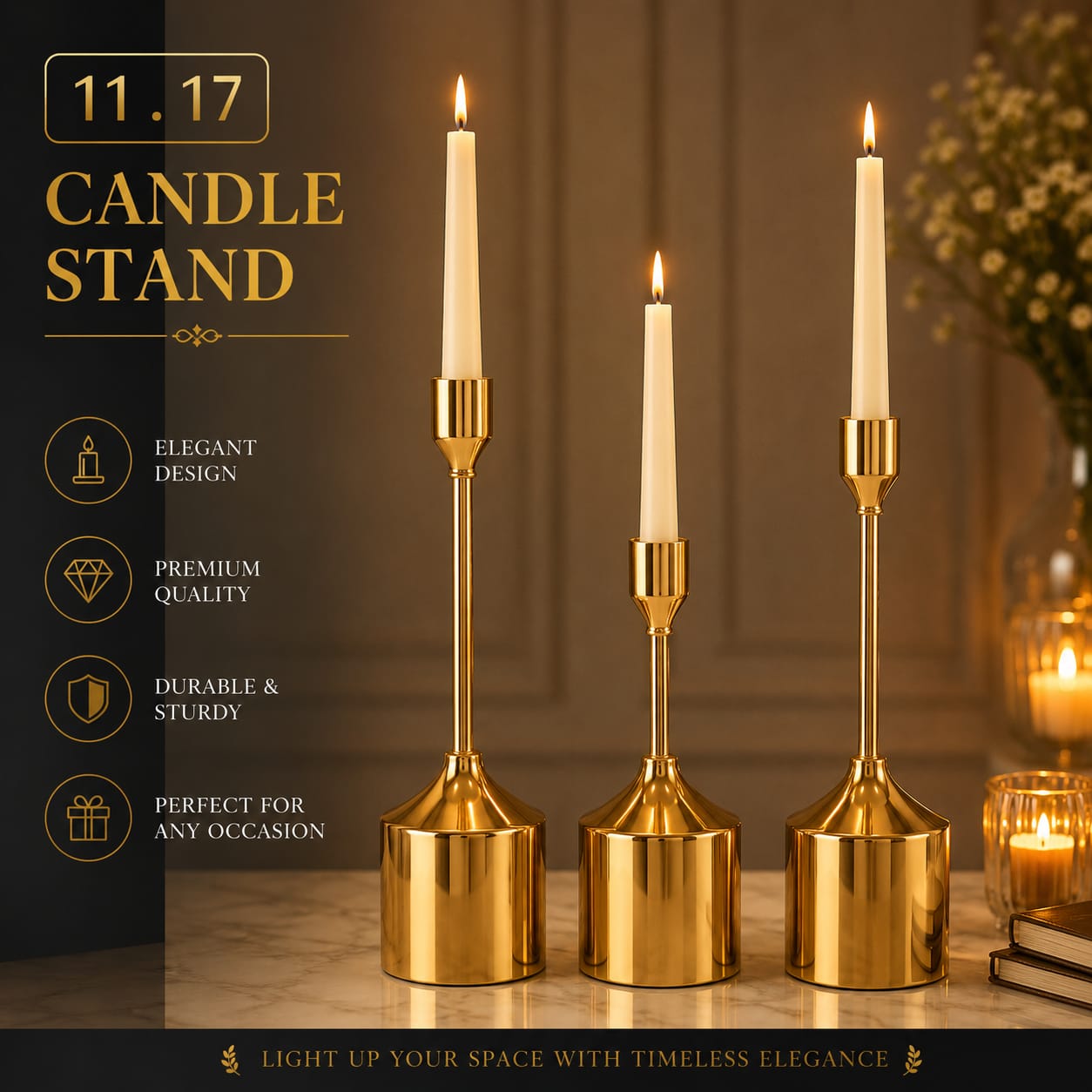 Vintage Imperial Gold Pillar Candle Stand Set