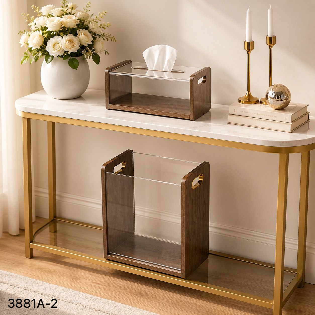Imperial Majestic Wooden Texture Dustbin & Tissue Box Set
