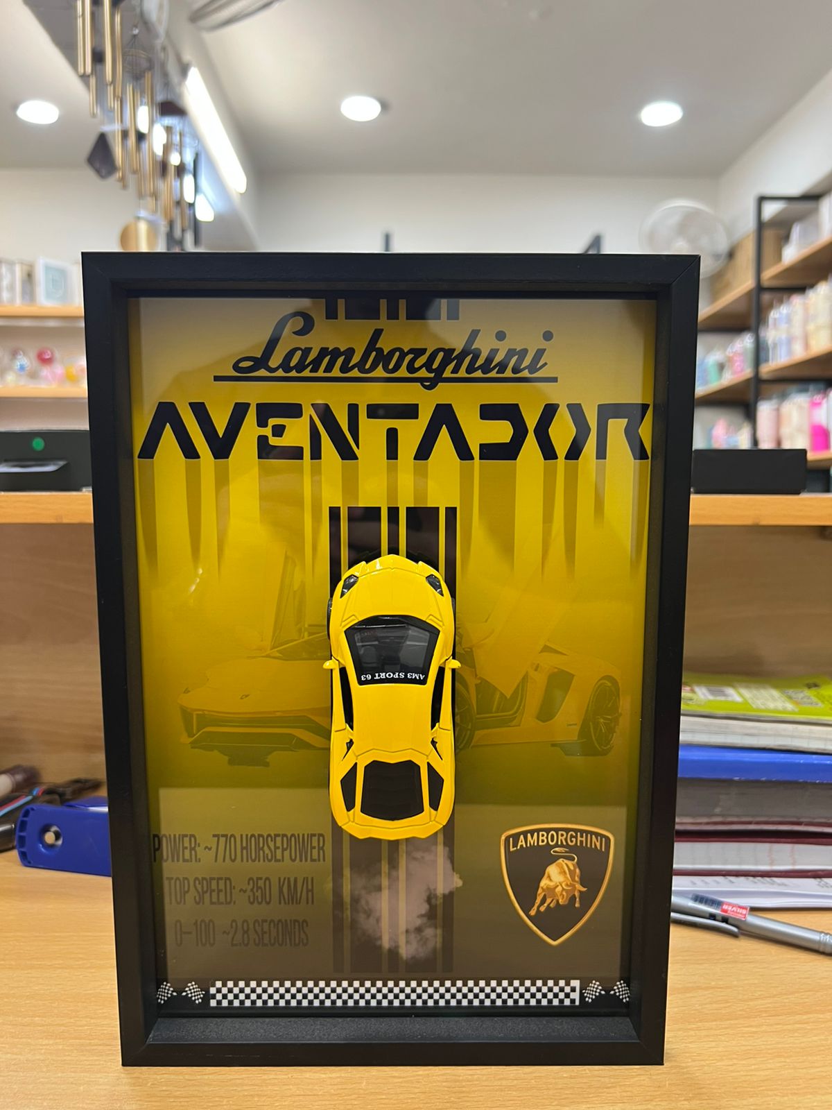 Lamborghini Aventador 3D Metal Car Art Wooden Frame