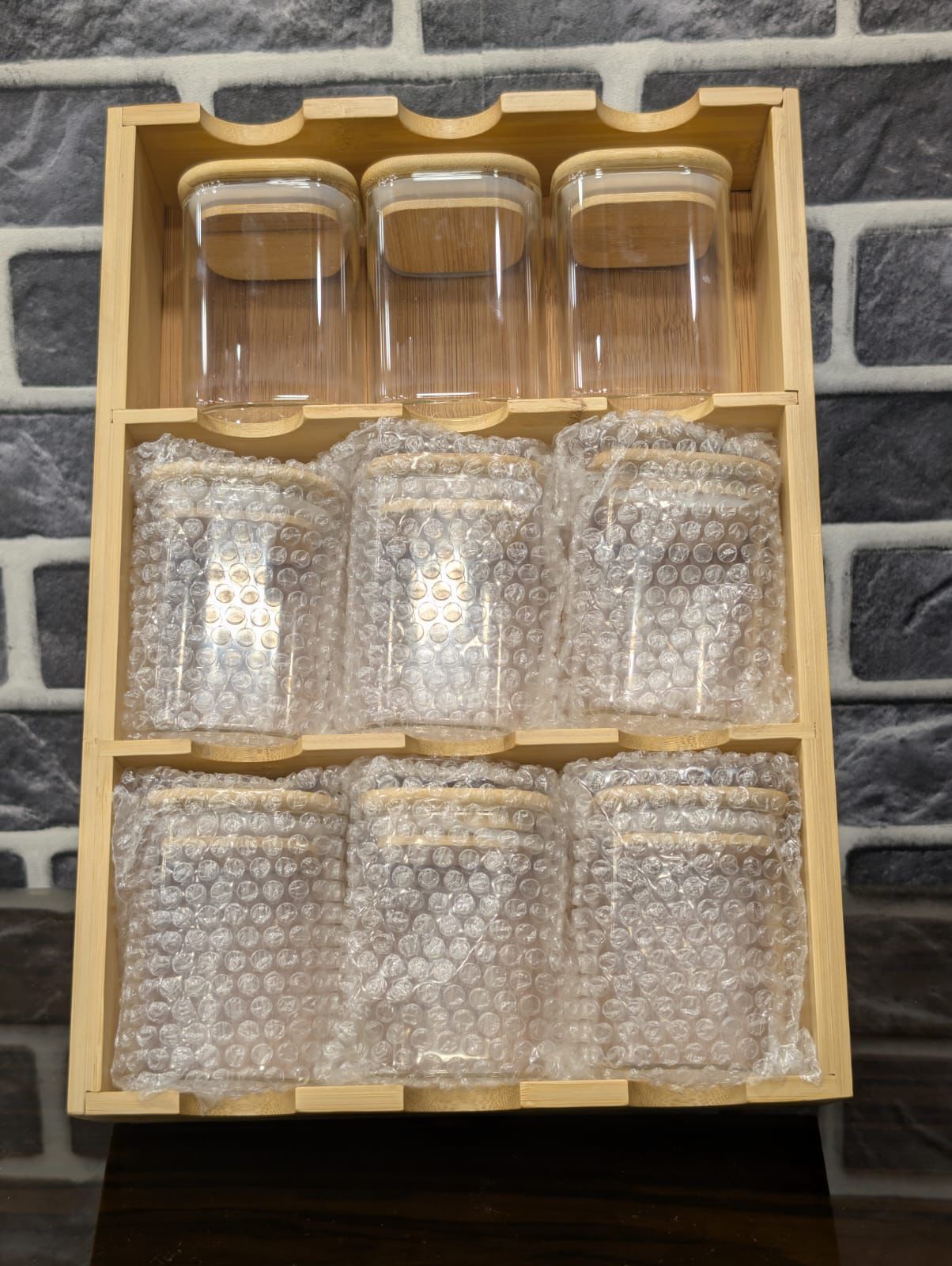 Bamboo 9-Grid Spice Rack with Airtight Glass Jars