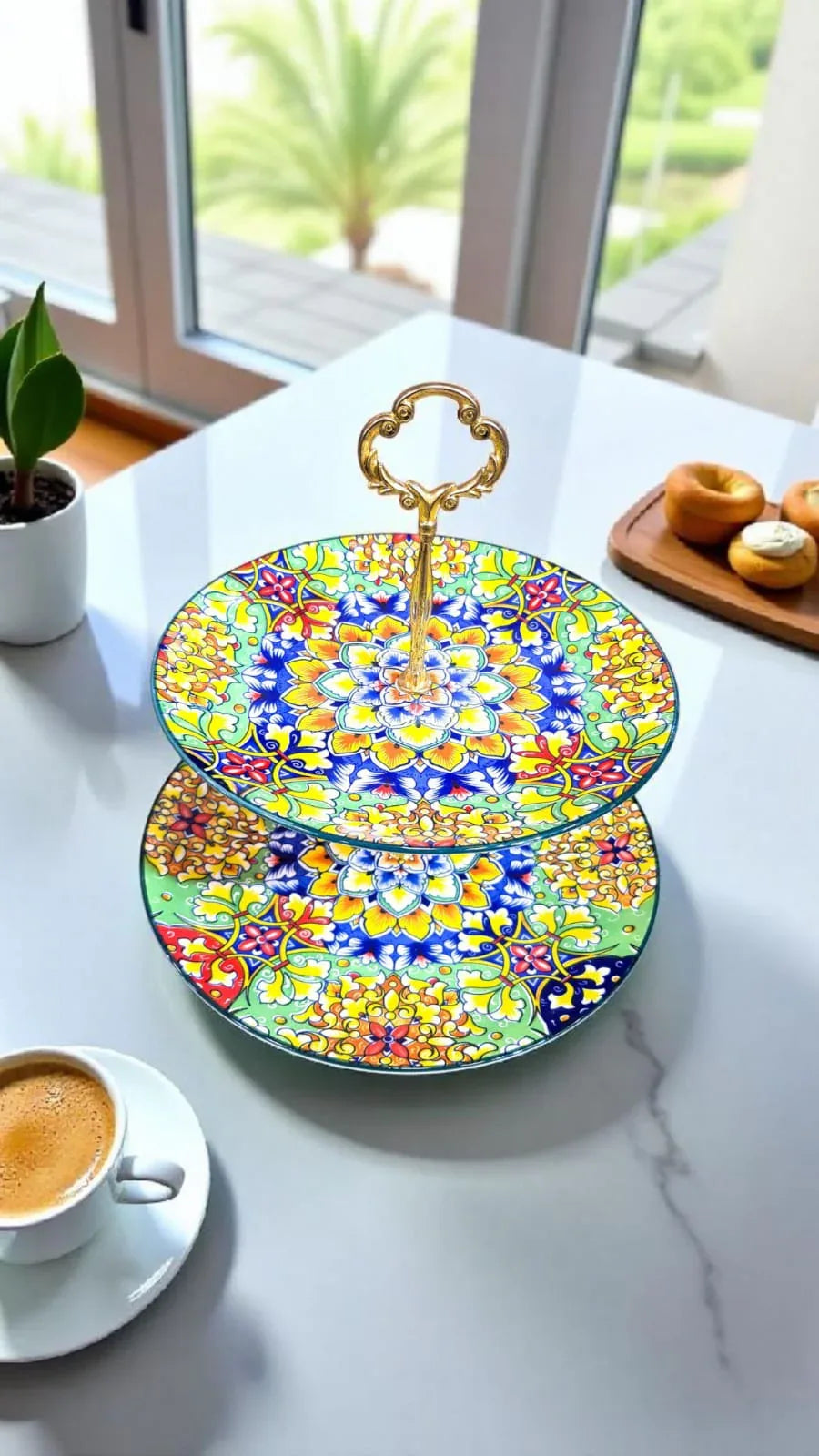 Elegant Floral 2-Tier Ceramic Cake & Snack Stand - Clarify.pk