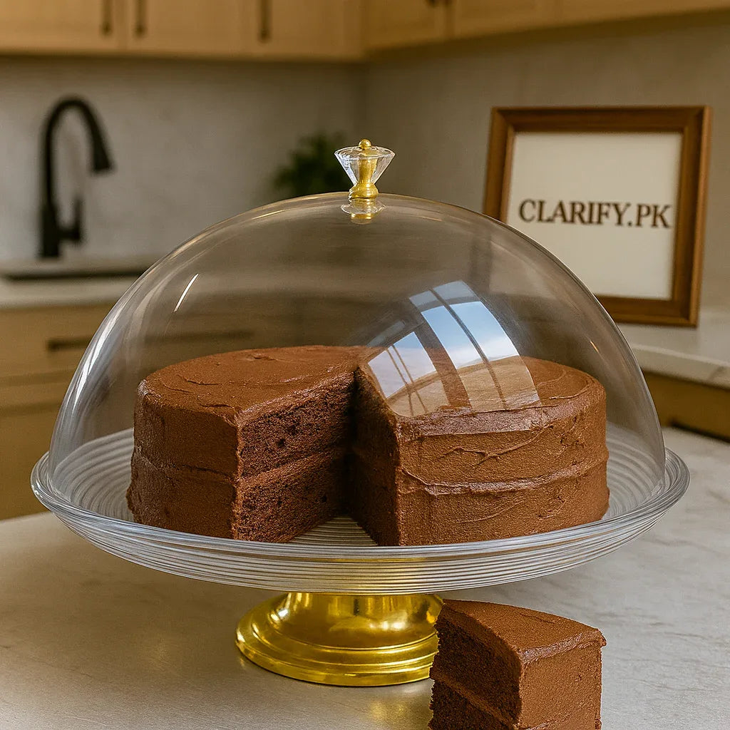 Acrylic Cake Dome Golden Stand – Elegant Cake Display (Small) - Clarify.pk
