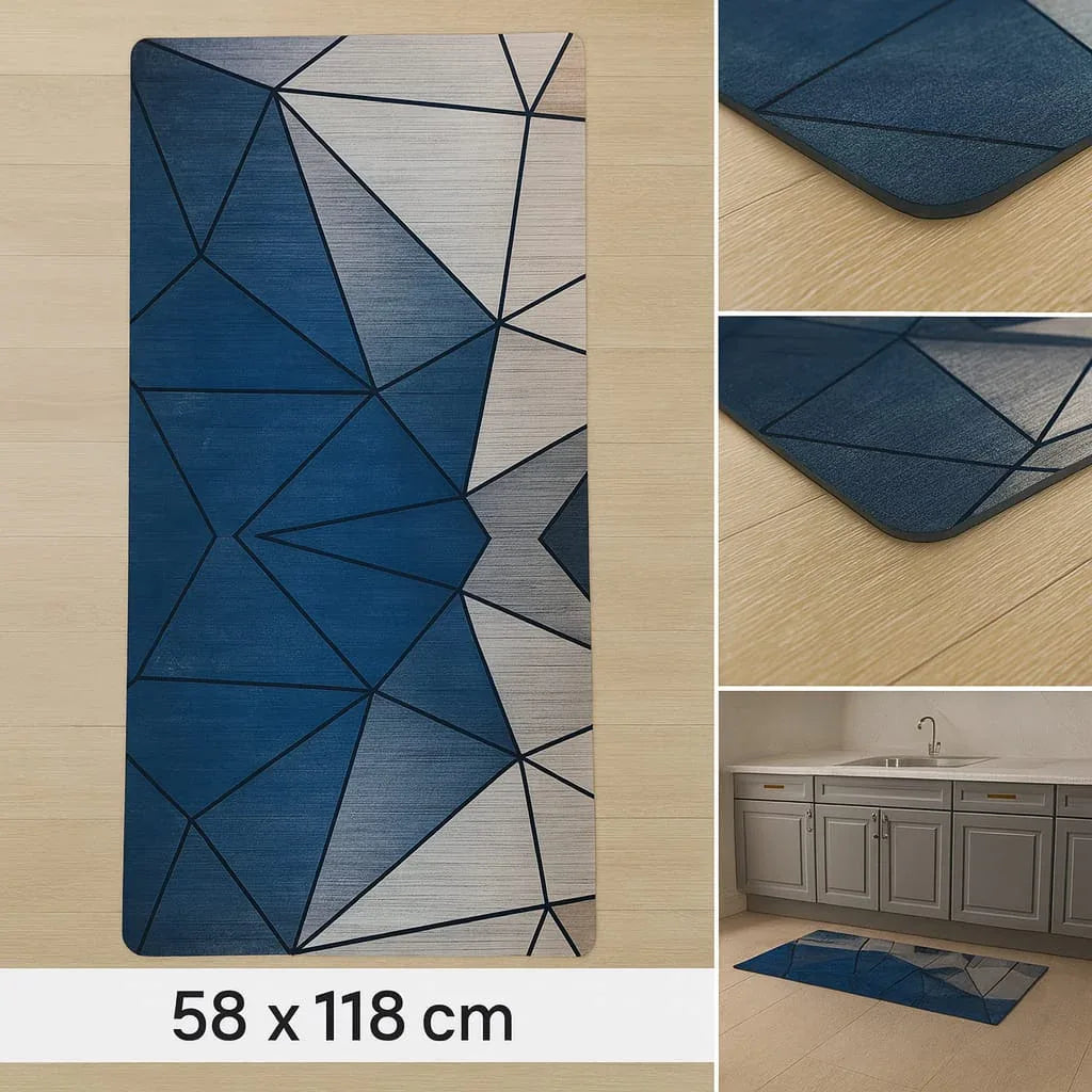 Anti-Slip Rubber Mat – Blue Geometric Print Floor Rug (58 x 118 cm) - Clarify.pk