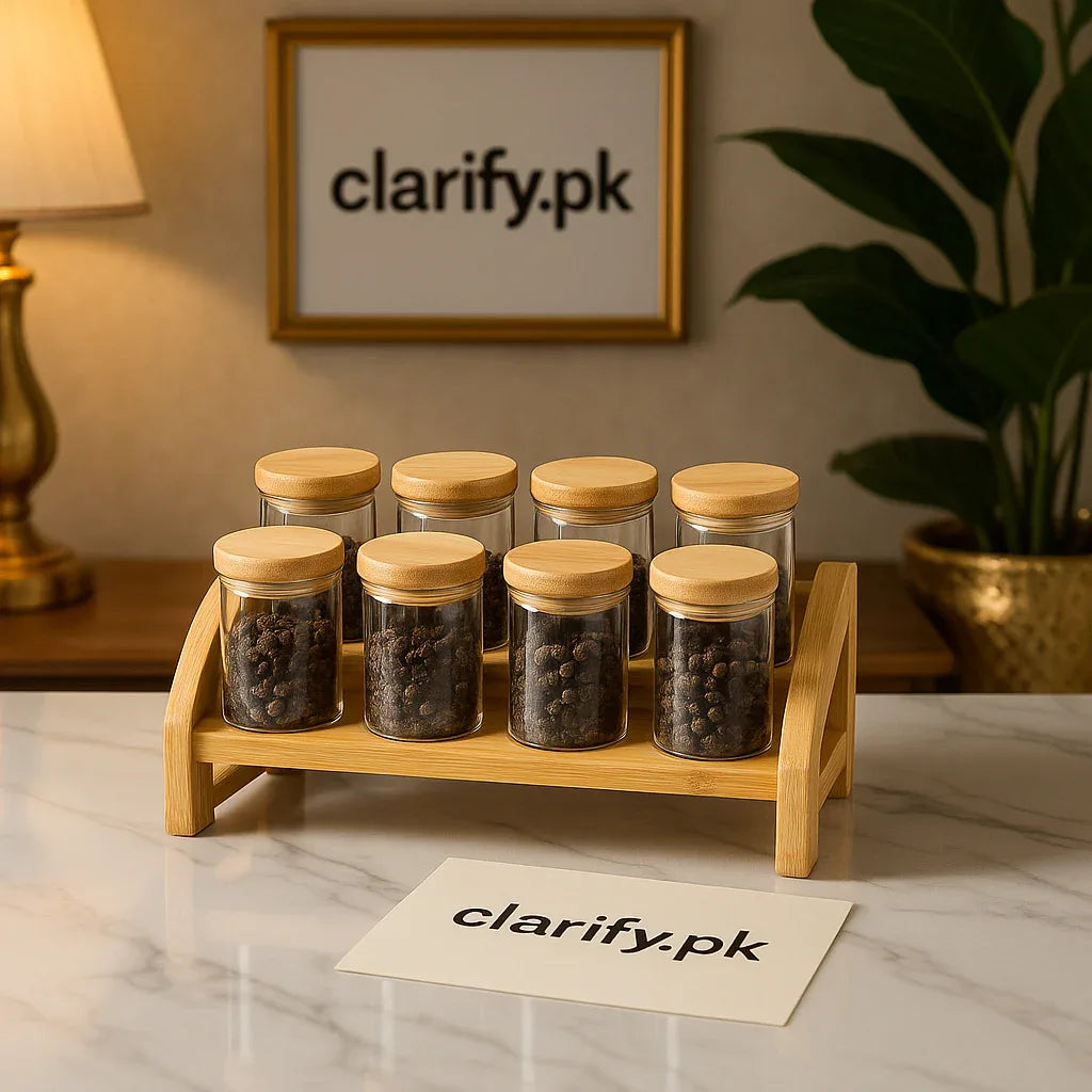 Luxury 8 Glass Jar Set with Stand – Kitchen Organizer - Clarify.pk