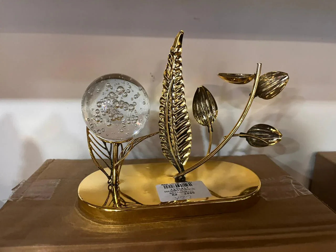 Gold Leaf & Crystal Ball Table Decor – Elegant Accent - Clarify.pk