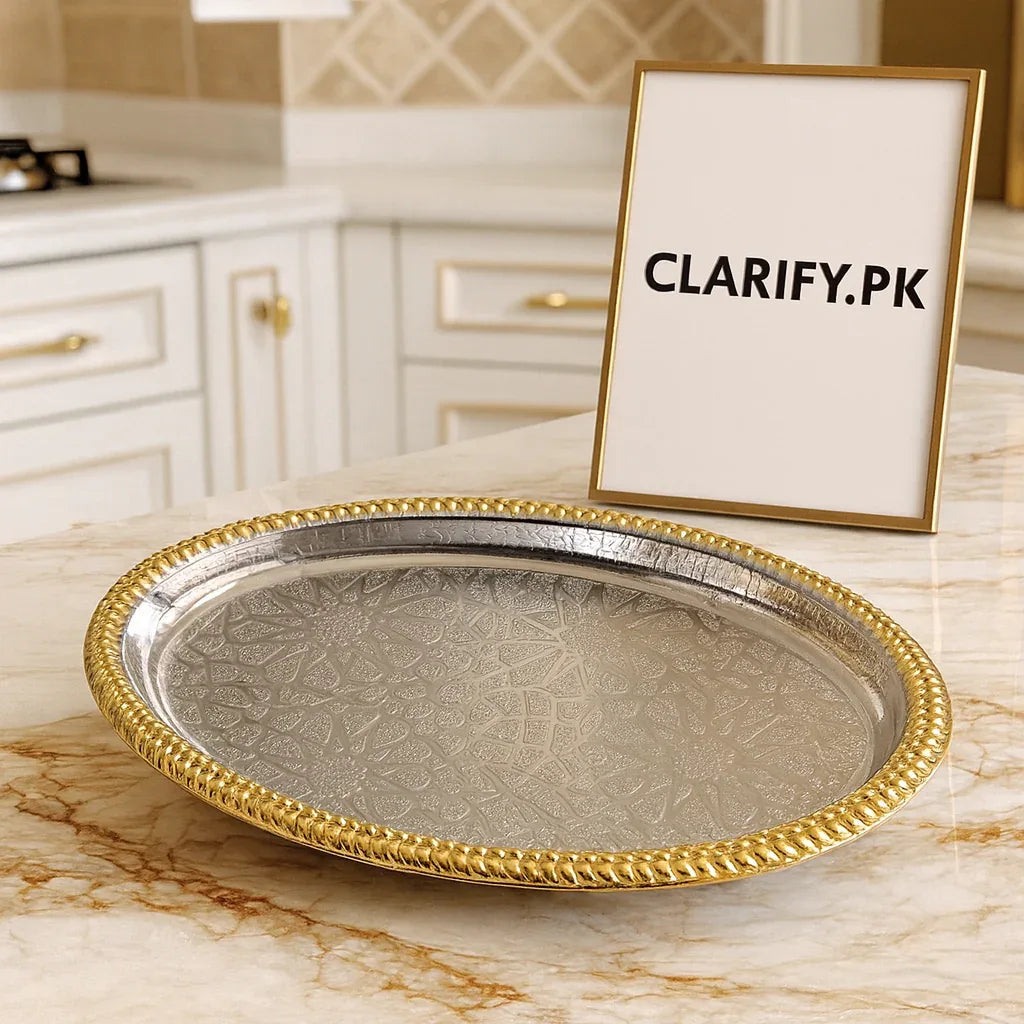 Golden Stainless Steel Oval Tray – Luxury Serving Platter - Clarify.pk