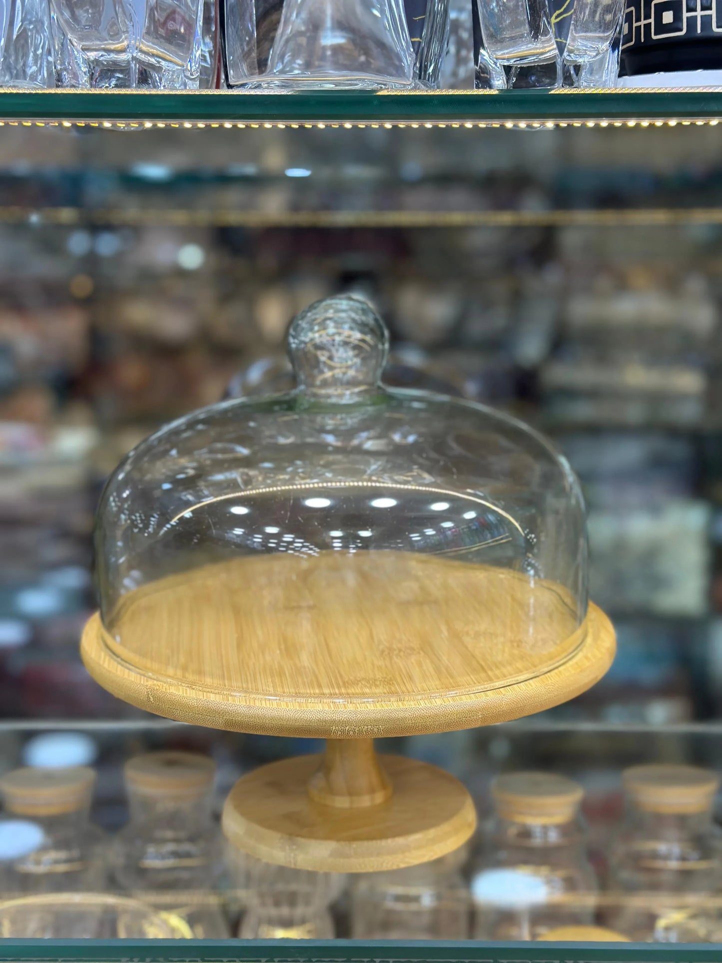 Luxury Wooden Cake Stand With Glass Dome – Premium Serving Display - Clarify.pk