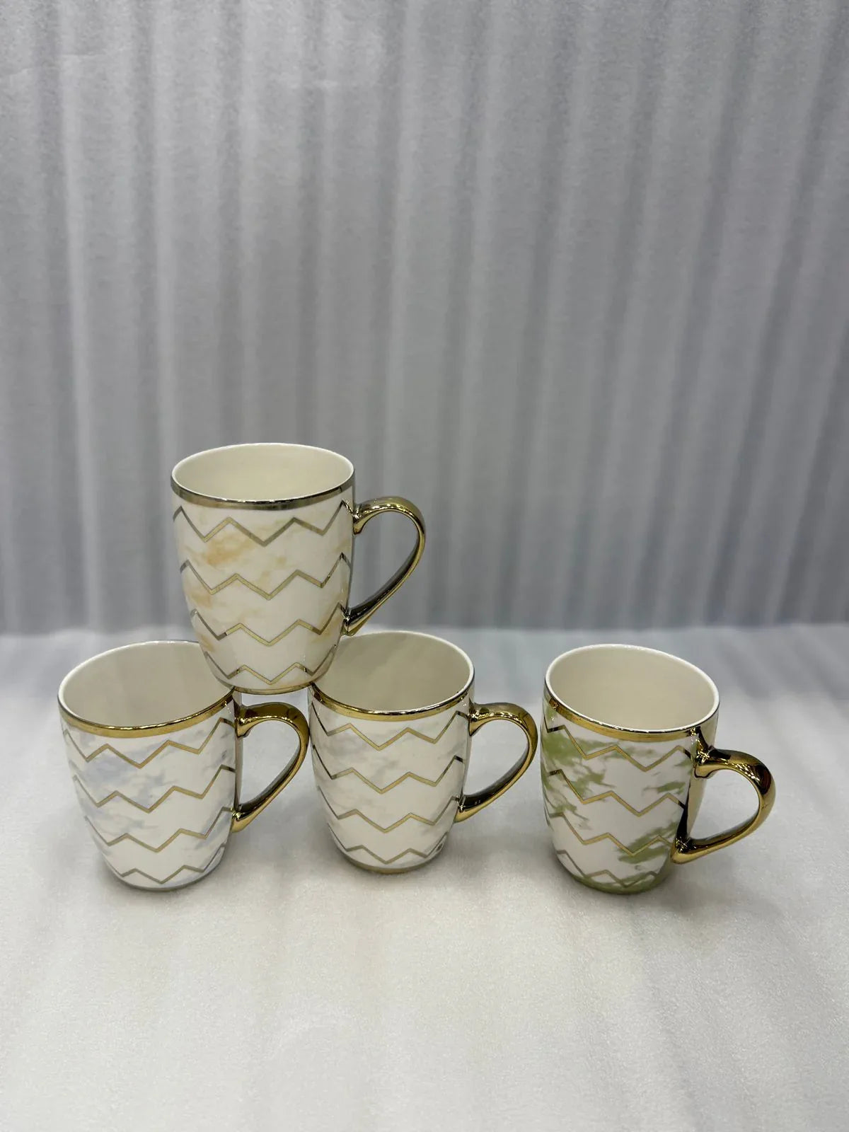 Golden Handle Ceramic Mug – Elegant Chevron Pattern (Each) - Clarify.pk