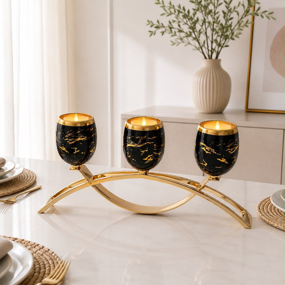 Triple Marble-Pattern Candle Stand