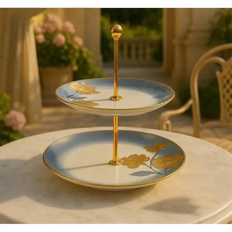 Blue & Gold 2-Tier Dessert Stand Elegant Serveware - Clarify.pk