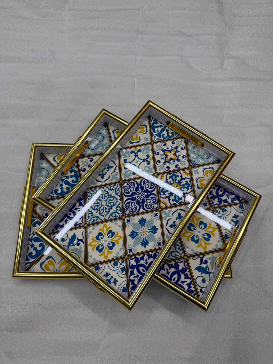 Blue Moroccan Tile 3-Piece Fibre Tray Set