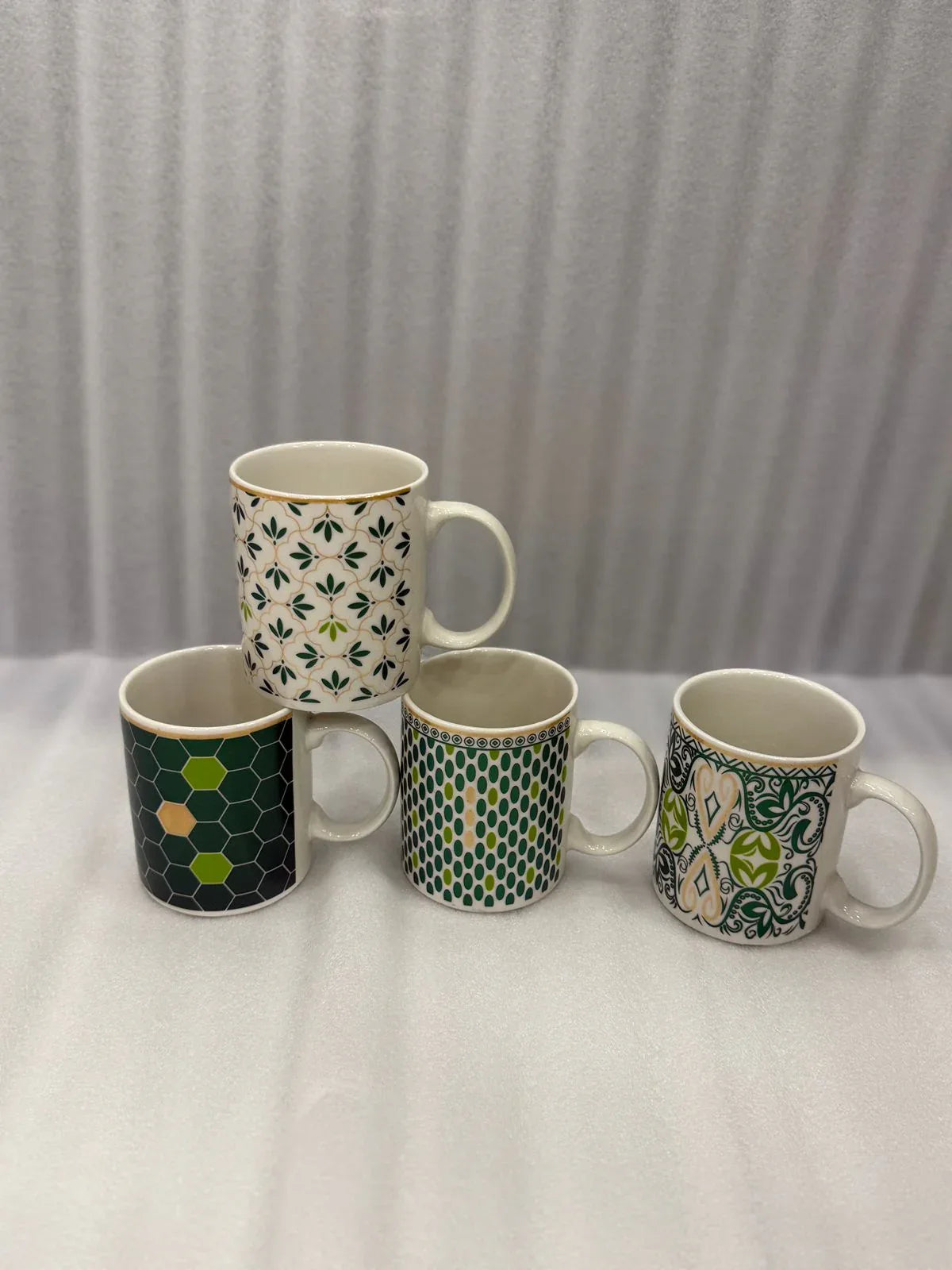 Elegant Printed Ceramic Mug – Premium Green & White Patterns (Each) (Random Color) - Clarify.pk