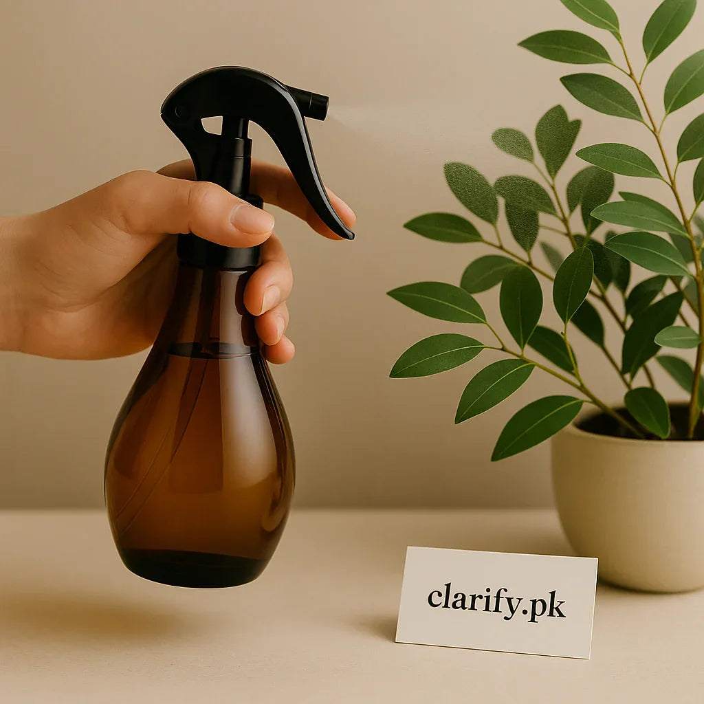 Amber Refillable Spray Bottle – Glass Mist Dispenser with Black Trigger - Clarify.pk